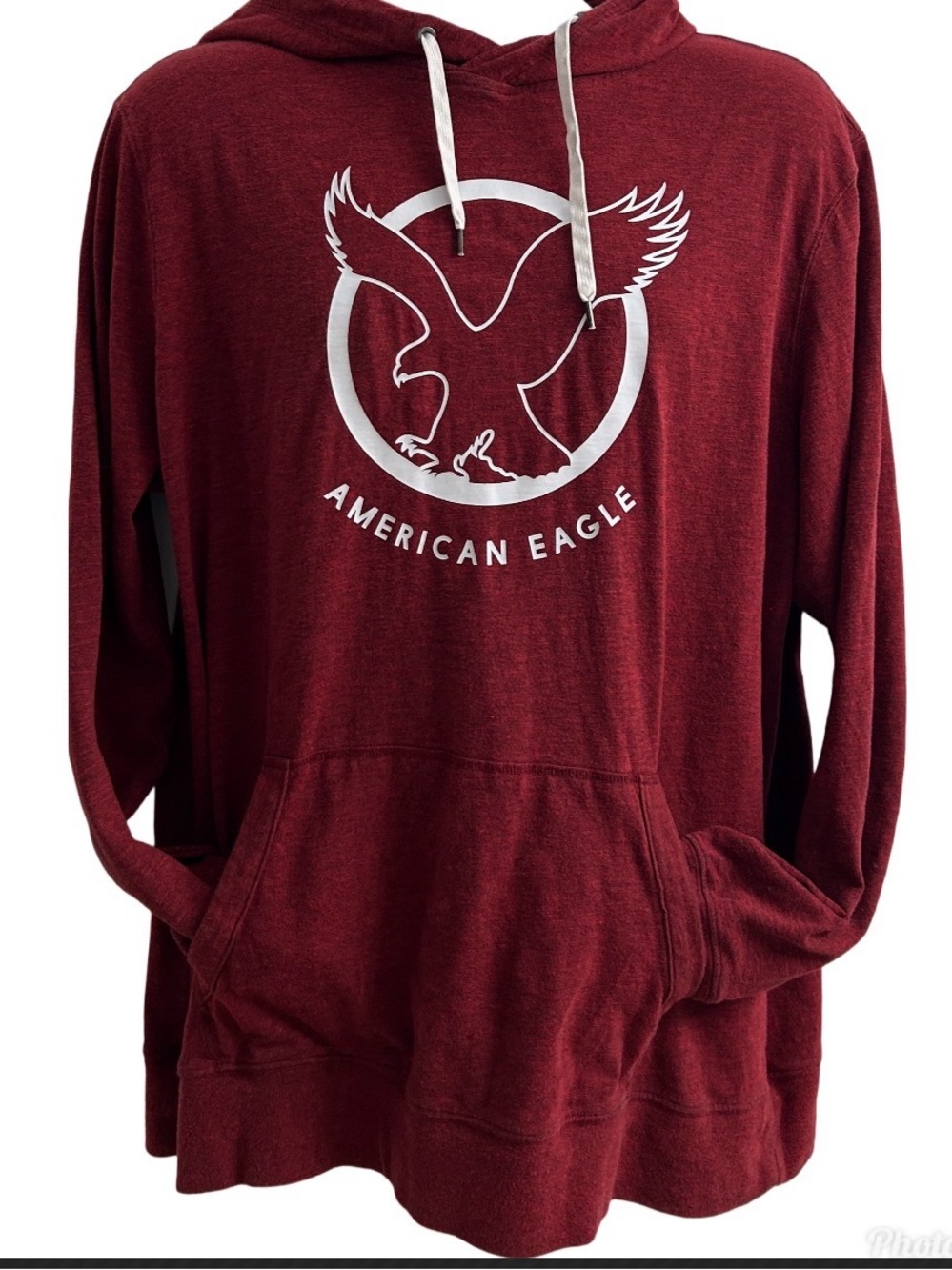 American Eagle Outfitters Men's Maroon Pullover Hoodie with White Logo XL